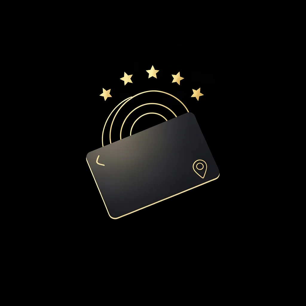 Telefonla dokundurulan NFC Google yorum kartından yükselen altın sinyal dalgaları ve beş yıldızlı değerlendirme