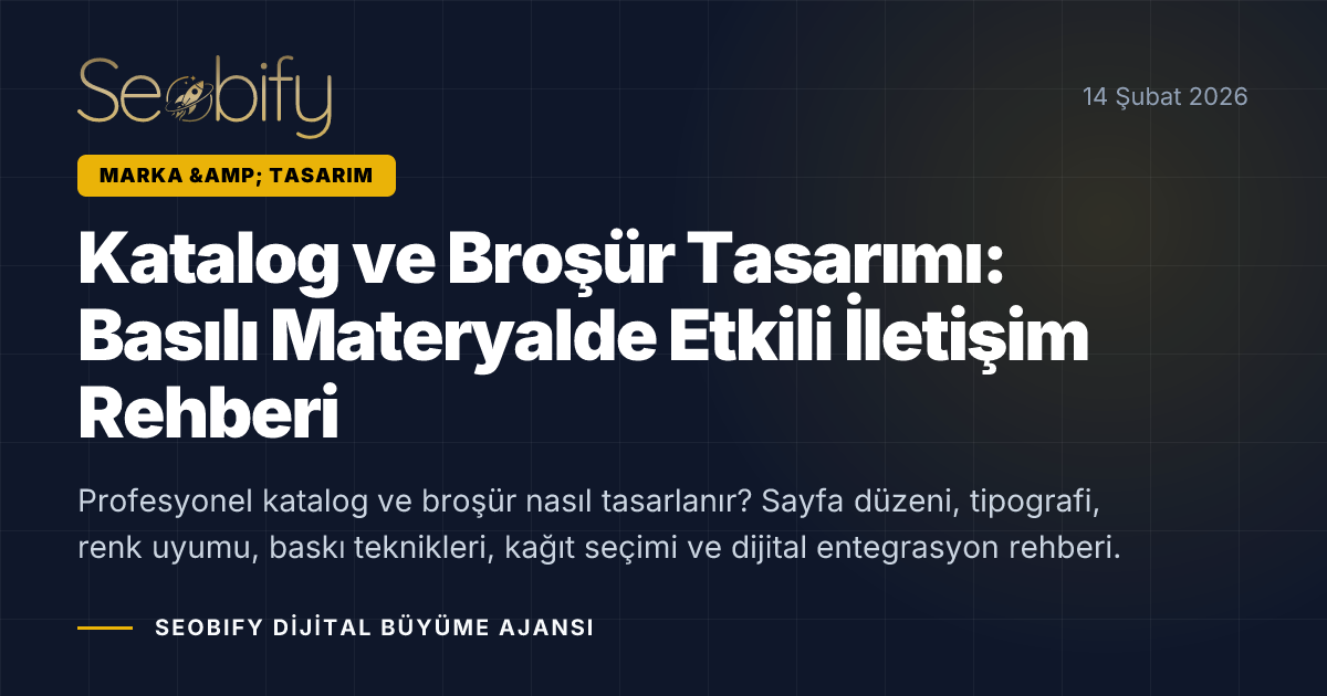 Katalog ve broşür tasarım sürecini gösteren, sayfa düzeni ve baskı detayları illüstrasyonu