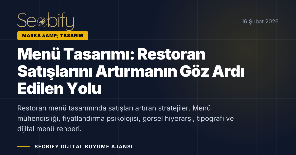 Restoran menü tasarım sürecini gösteren, menü mühendisliği ve görsel hiyerarşi illüstrasyonu