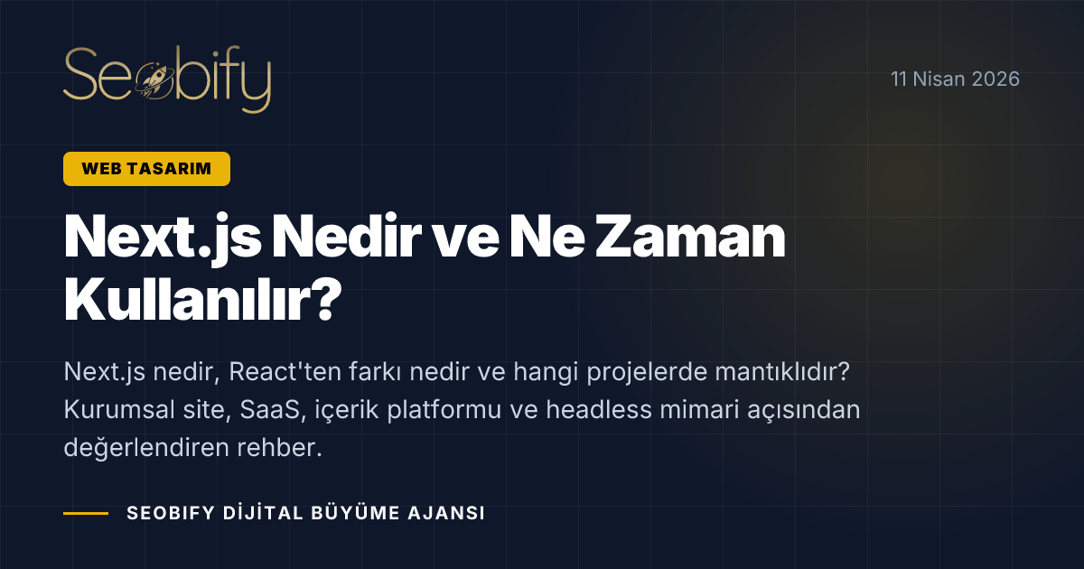 Next.js mimarisi, performans ve modern web uygulaması akışını gösteren altın tonlu blog kapak görseli