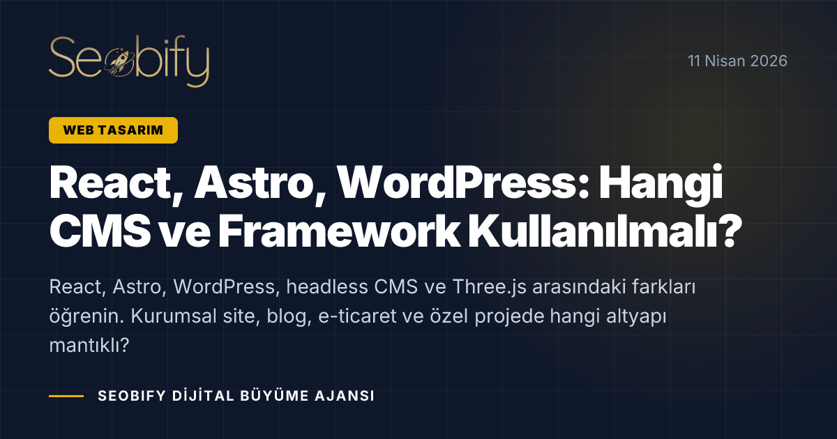 React, Astro ve WordPress seçimlerini karşılaştıran altın tonlu blog kapak görseli