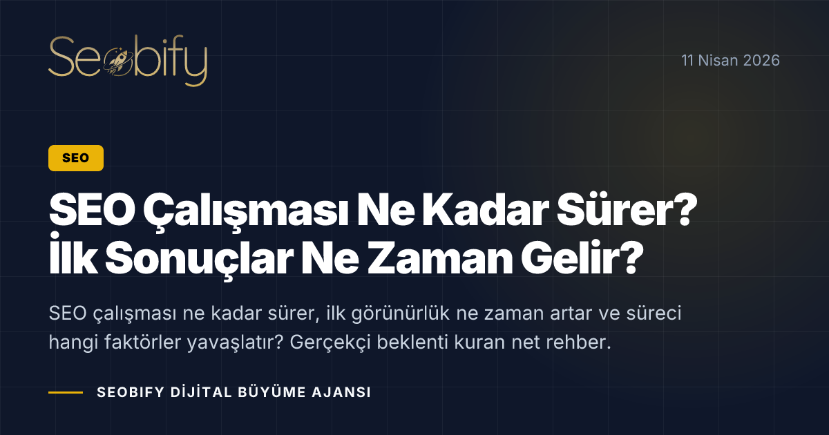 SEO çalışmasının aşamalarını ve zaman içindeki büyüme eğrisini gösteren altın tonlu blog kapak görseli