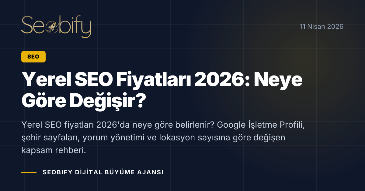 Yerel SEO fiyatlarını etkileyen lokasyon, profil ve kapsam unsurlarını gösteren altın tonlu blog kapak görseli